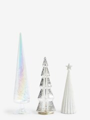 Set of 3 White Light Up Glass Tree Christmas Decorations - Image 3 of 4