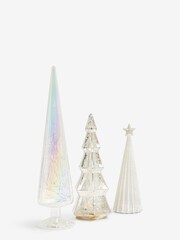 Set of 3 White Light Up Glass Tree Christmas Decorations - Image 4 of 4