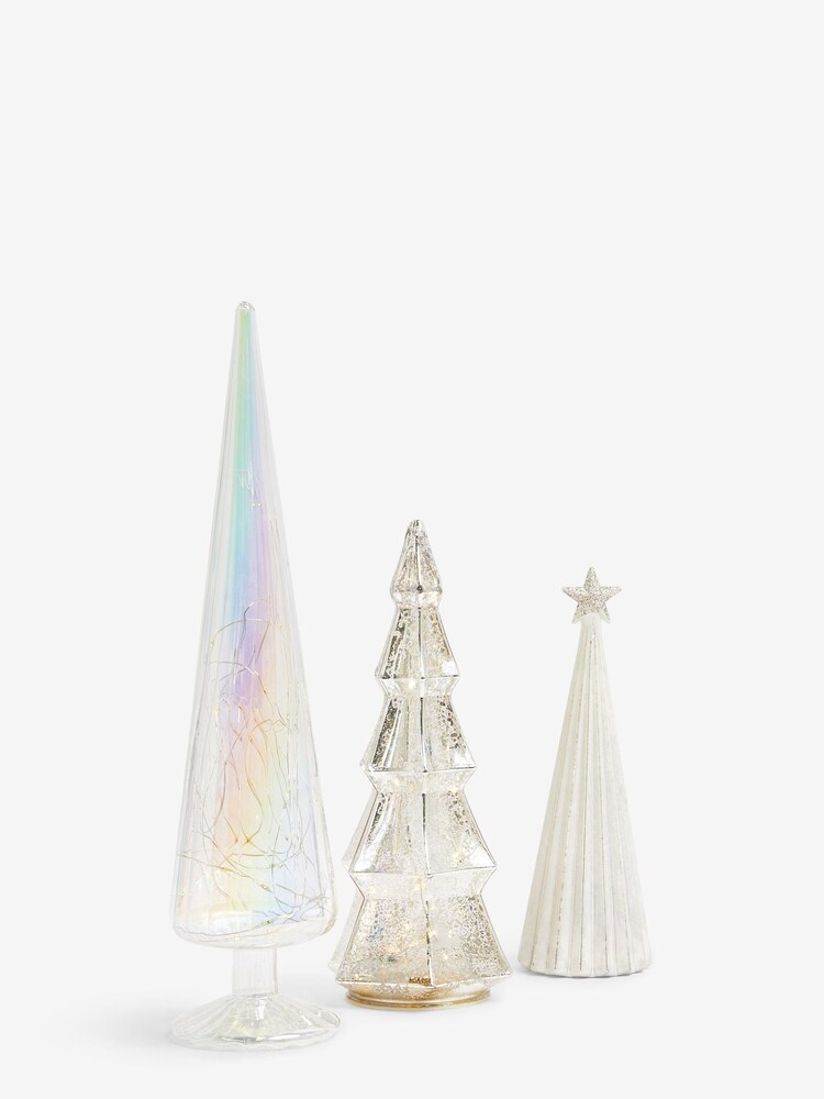 Set of 3 White Light Up Glass Tree Christmas Decorations - Image 4 of 4 Set of 3 White Light Up Glass Tree Christmas Decorations - Image 4 of 4
