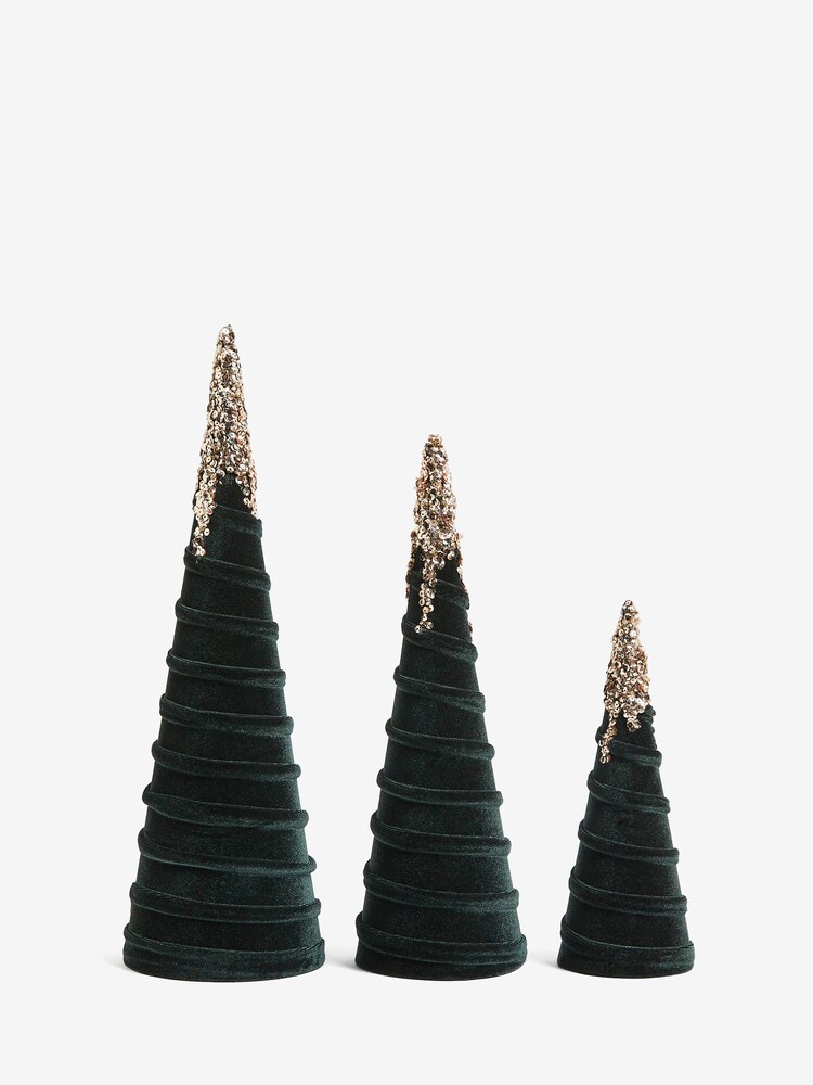 Set of 3 Green Embellished Tree Christmas Decorations - Image 2 of 5 Set of 3 Green Embellished Tree Christmas Decorations - Image 2 of 5