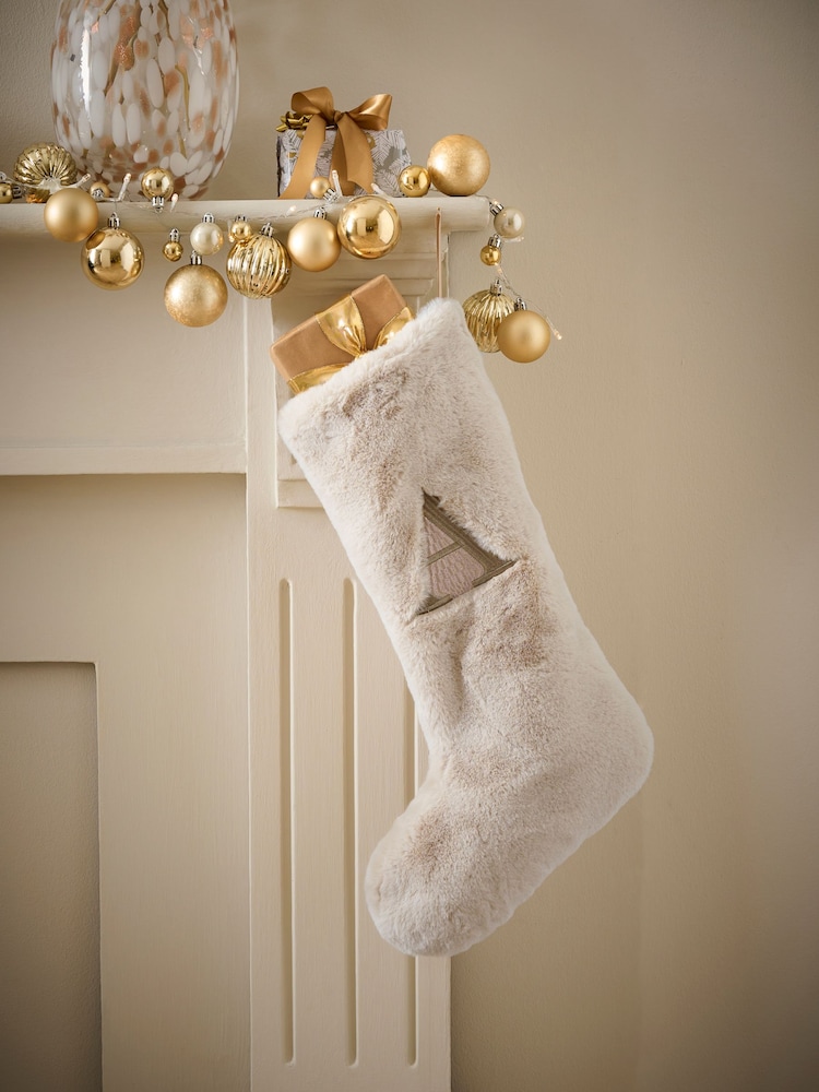 Natural Faux Fur Alphabet Christmas Stocking - Image 1 of 5
