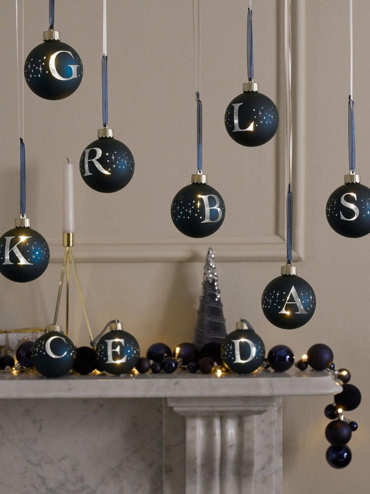 Navy Glass Light Up Alphabet Christmas Bauble - Image 1 of 5