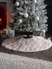 Grey Faux Fur Christmas Tree Skirt - Image 1 of 4