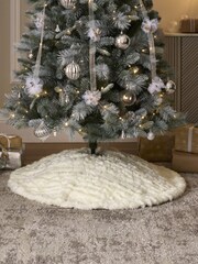 White Faux Fur Christmas Tree Skirt - Image 1 of 5
