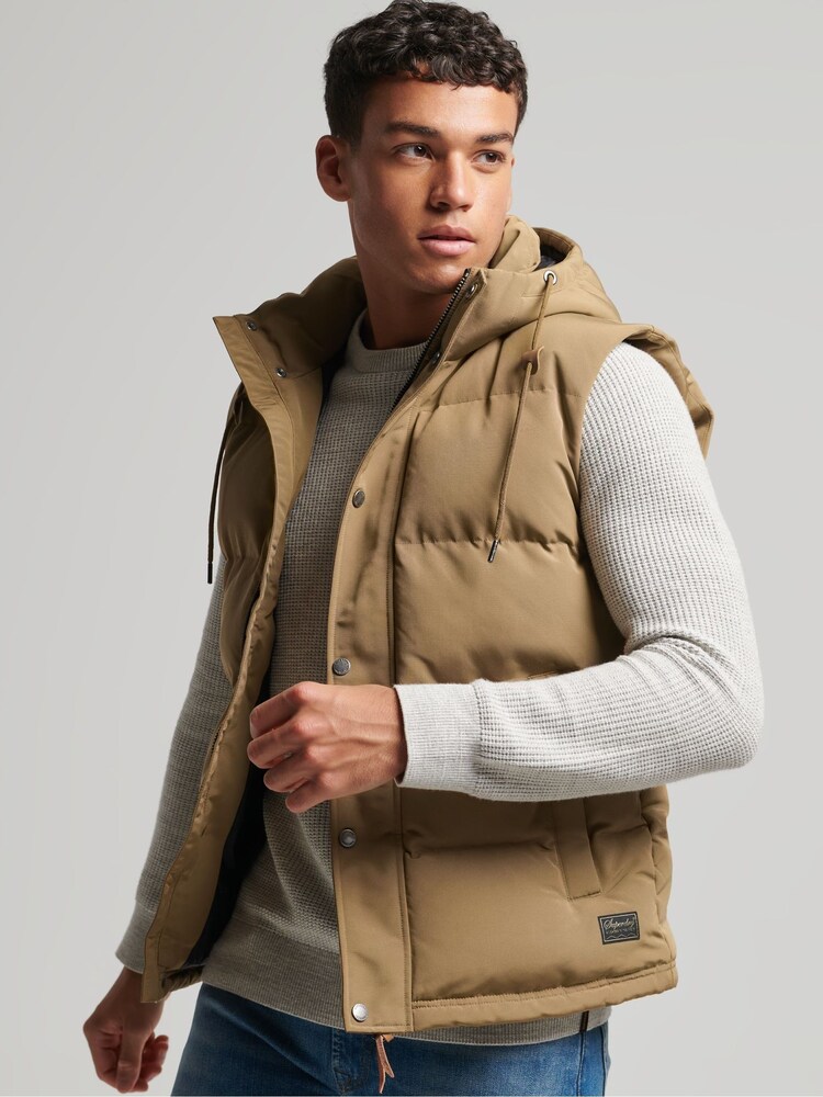 Superdry Brown Everest Faux Fur Puffer Gilet - Image 1 of 6