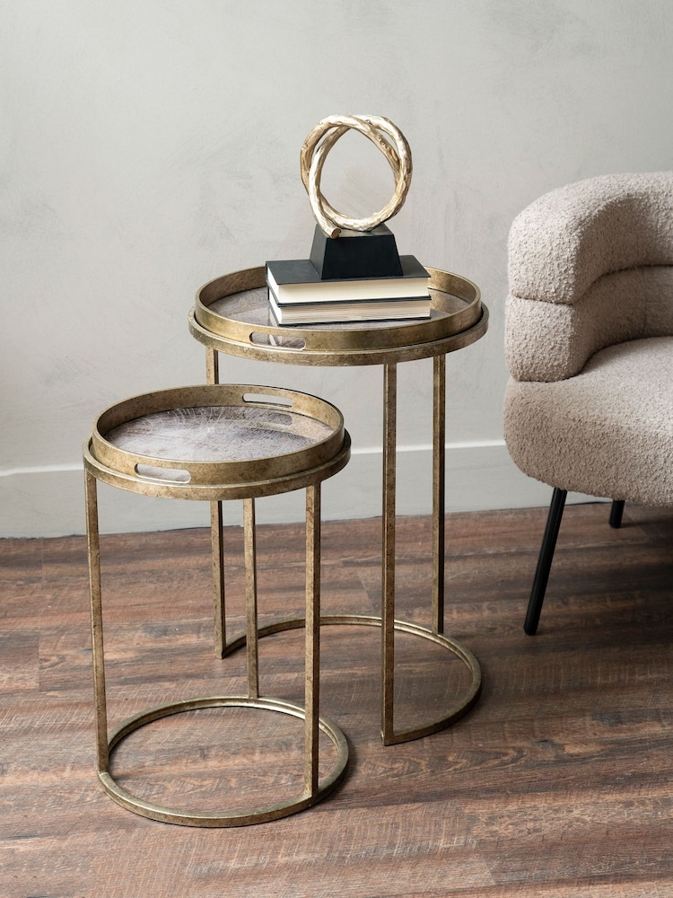 Libra Interiors Gold Set of 2 Vienna Atlas Tray Tables - Image 1 of 3