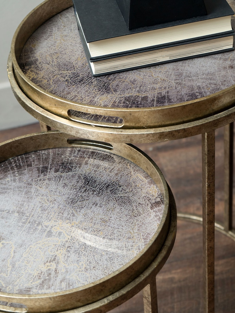 Libra Interiors Gold Set of 2 Vienna Atlas Tray Tables - Image 2 of 3