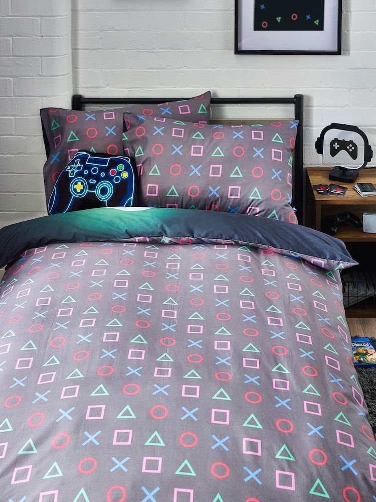 Black PlayStation 100% Cotton Duvet Cover And Pillowcase Set - Image 2 of 15