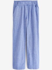 Blue Chambray Linen Blend Wide Leg Trousers - Image 5 of 5