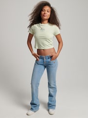 Superdry Light Blue Cotton Vintage Low Rise Slim Flare Jeans - Image 1 of 3
