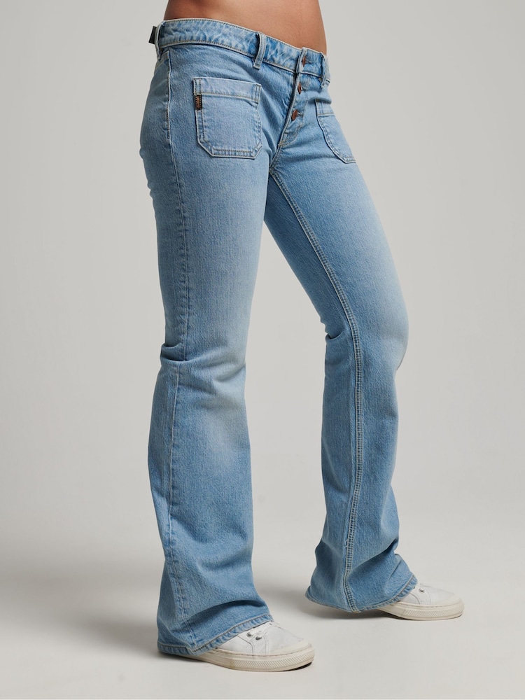 Superdry Light Blue Cotton Vintage Low Rise Slim Flare Jeans - Image 2 of 3