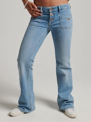 Superdry Light Blue Cotton Vintage Low Rise Slim Flare Jeans - Image 3 of 3