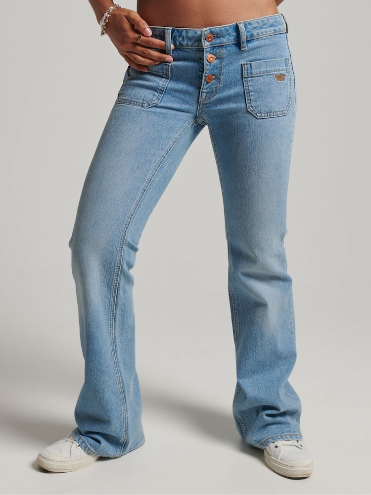 Superdry Light Blue Cotton Vintage Low Rise Slim Flare Jeans - Image 3 of 3