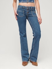 Superdry Blue Cotton Vintage Low Rise Slim Flare Jeans - Image 2 of 3