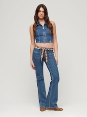 Superdry Blue Cotton Vintage Low Rise Slim Flare Jeans - Image 3 of 3