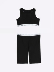 River Island Black Girls  Love Crop and Cycle 100% Cotton Short Set - Image 1 of 5