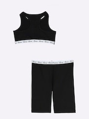River Island Black Girls  Love Crop and Cycle 100% Cotton Short Set - Image 2 of 5