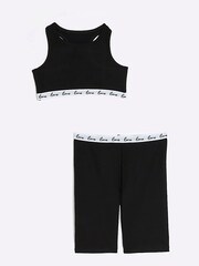 River Island Black Girls  Love Crop and Cycle 100% Cotton Short Set - Image 3 of 5