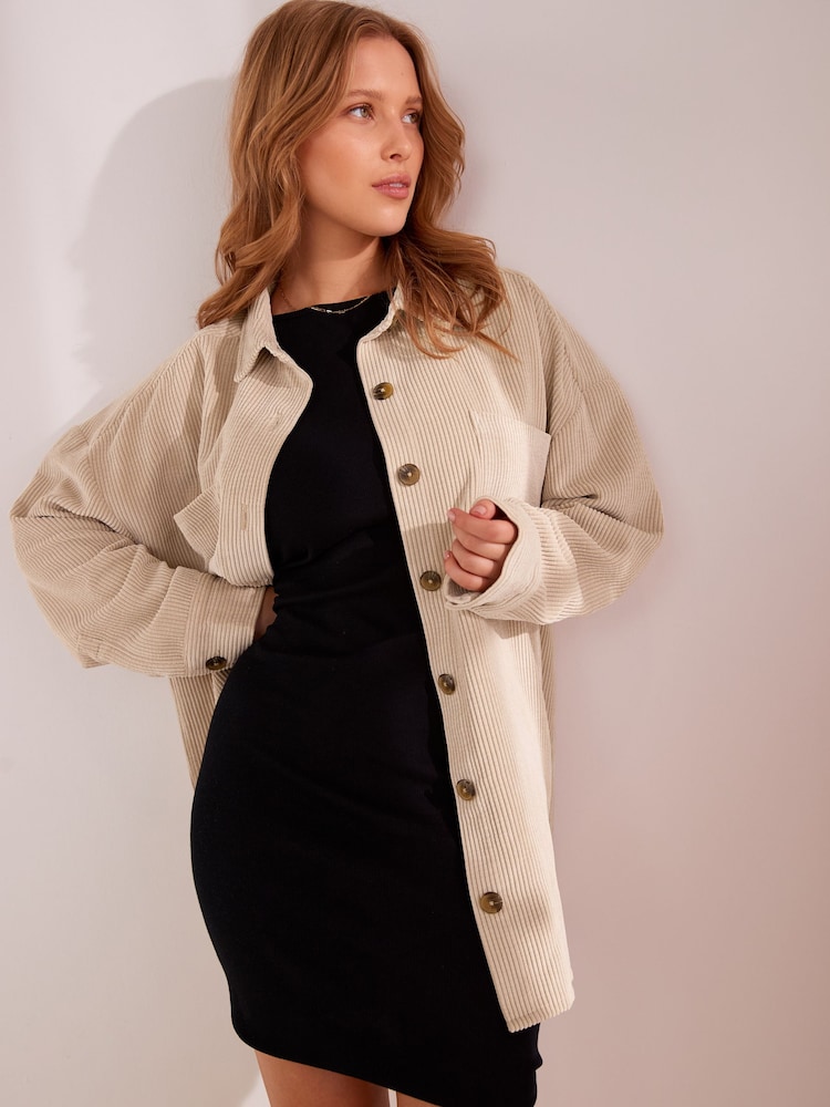 Neutral Corduroy Lightweight Shacket - Image 1 of 6