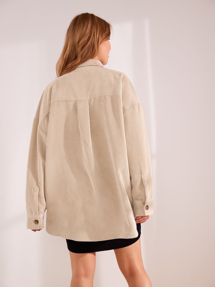 Neutral Corduroy Lightweight Shacket - Image 3 of 6