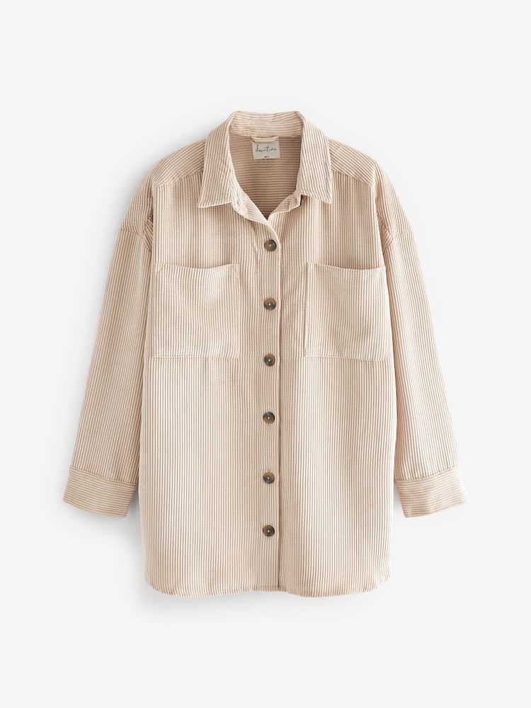 Neutral Corduroy Lightweight Shacket - Image 5 of 6