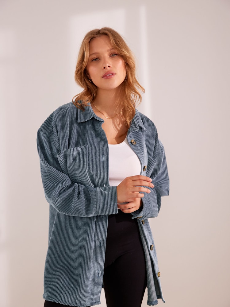 Blue Corduroy Lightweight Shacket - Image 1 of 6