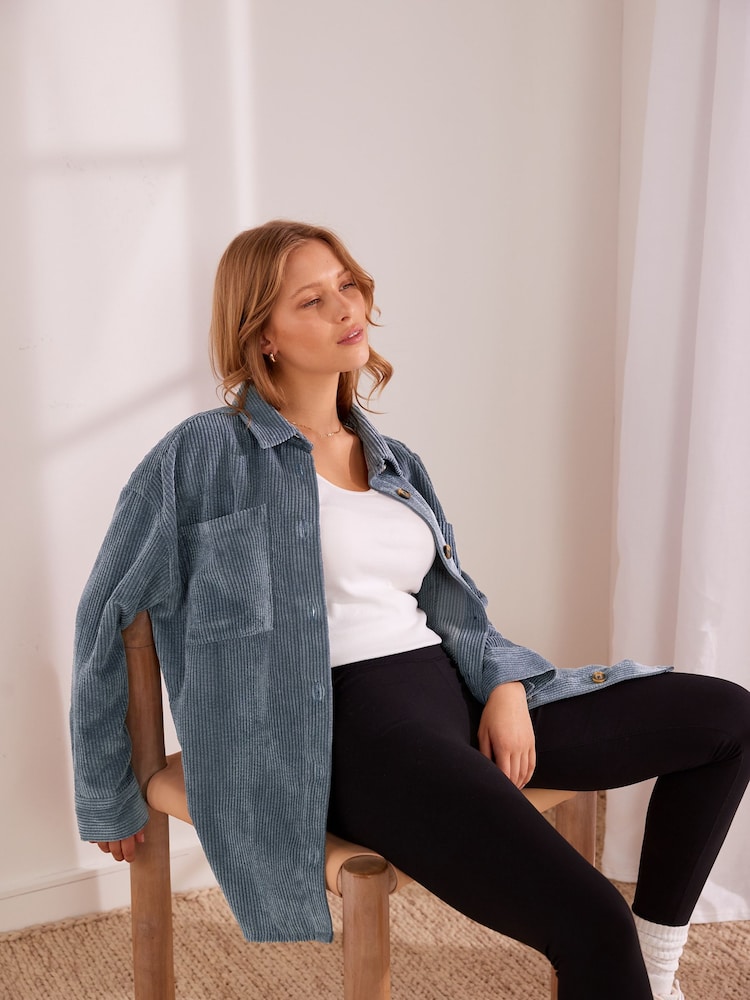 Blue Corduroy Lightweight Shacket - Image 2 of 6