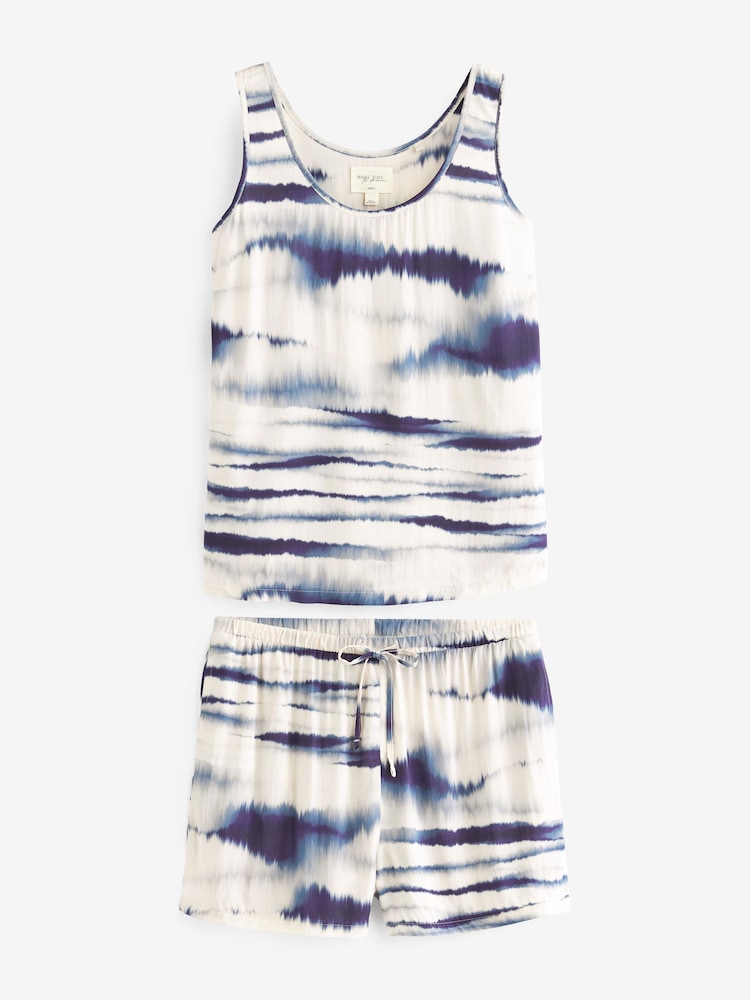 Navy/White Tie Dye Viscose Vest Short Pyjamas Set - Image 2 of 11