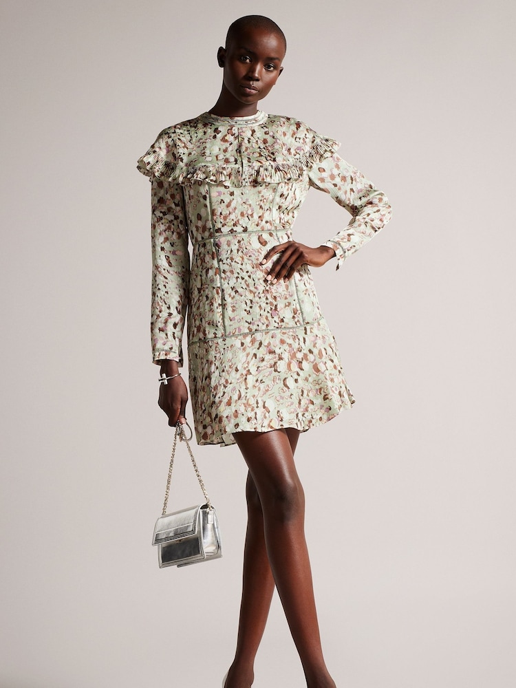 Ted Baker Green Orrsett Fit And Flare Mini Dress With Cape Detail - Image 1 of 5