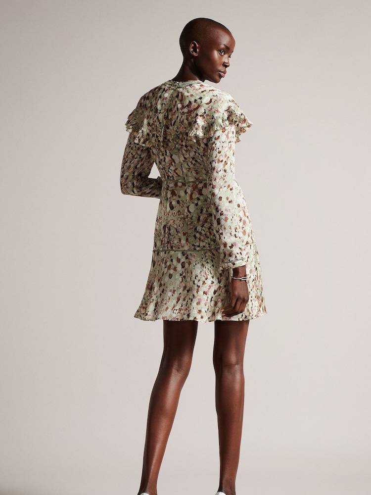 Ted Baker Green Orrsett Fit And Flare Mini Dress With Cape Detail - Image 2 of 5