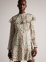 Ted Baker Green Orrsett Fit And Flare Mini Dress With Cape Detail - Image 3 of 5
