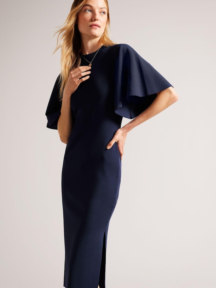 Dzianinowa obcisła sukienka midi Ted Baker Lounia z rozkloszowanymi rękawami - Image 3 of 5