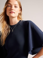 Ted Baker Blue Lounia Fluted Sleeve Knitted Bodycon Midi Dress - Image 4 of 5