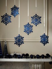 6 Pack Navy Shatterproof Snowflake Christmas Baubles - Image 1 of 6