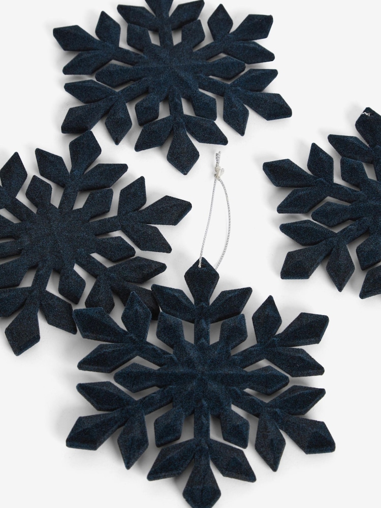 6 Pack Navy Shatterproof Snowflake Christmas Baubles - Image 2 of 6