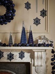 6 Pack Navy Shatterproof Snowflake Christmas Baubles - Image 4 of 6