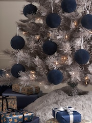 Set of 9 Navy Flocked Christmas Baubles - Image 1 of 4
