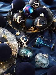 Set of 9 Navy Flocked Christmas Baubles - Image 3 of 4