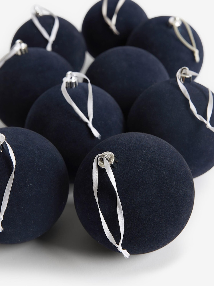 Set of 9 Navy Flocked Christmas Baubles - Image 4 of 4