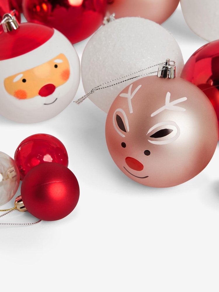 50 Pack Red/White Christmas Baubles - Image 1 of 4
