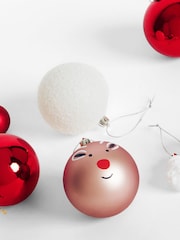 50 Pack Red/White Christmas Baubles - Image 2 of 4