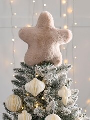 Natural Faux Fur Star Christmas Tree Topper - Image 1 of 4