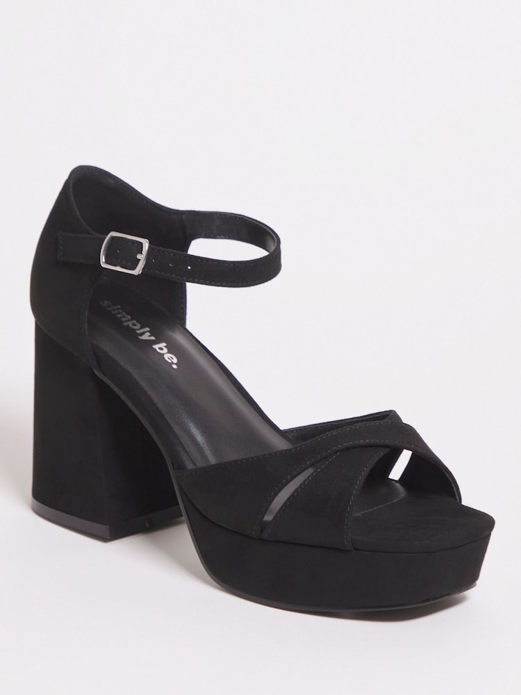 Simply Be Black Cross Front Platform Sandals - Image 1 of 7