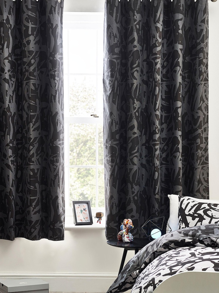 Black Splatter Eyelet Blackout/Thermal Curtains - Image 1 of 4