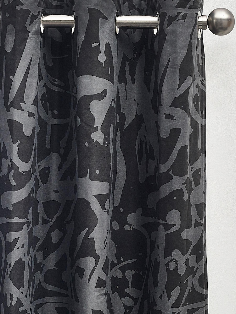 Black Splatter Eyelet Blackout/Thermal Curtains - Image 2 of 4