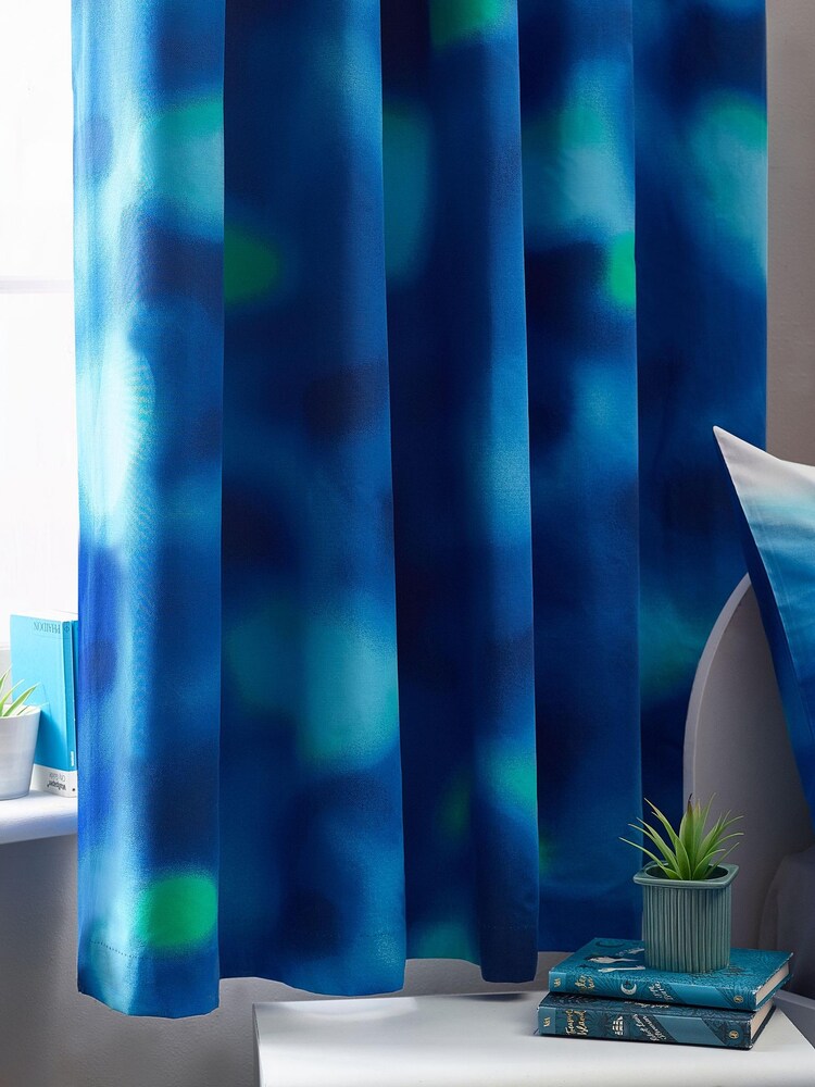 Navy Blue Ombre Print Eyelet Blackout Curtains - Image 2 of 4