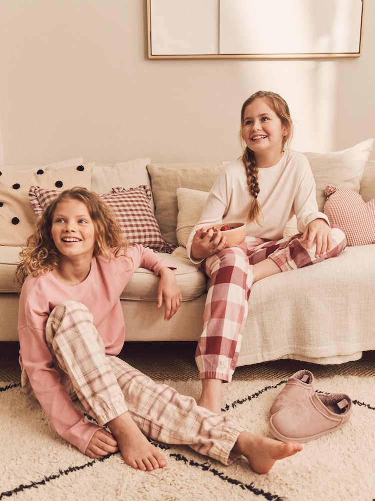 Pink/Cream Woven Check Pyjamas 2 Packs (3-16yrs) - Image 1 of 5 Pink/Cream Woven Check Pyjamas 2 Packs (3-16yrs) - Image 1 of 5