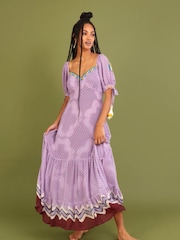 Monsoon Purple Chevron Trim Print Maxi Dress - Image 1 of 7