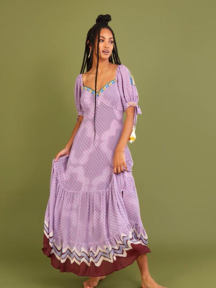 Monsoon Purple Chevron Trim Print Maxi Dress - Image 1 of 7