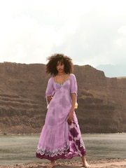 Monsoon Purple Chevron Trim Print Maxi Dress - Image 2 of 7